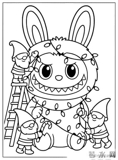 LABUBU简笔画线稿图，临摹学画