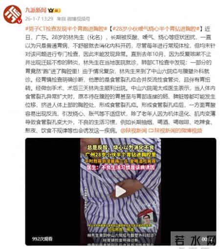 长期被反酸、烧心等症状困扰，28岁小伙CT检查显示：半个胃“跑”进胸腔