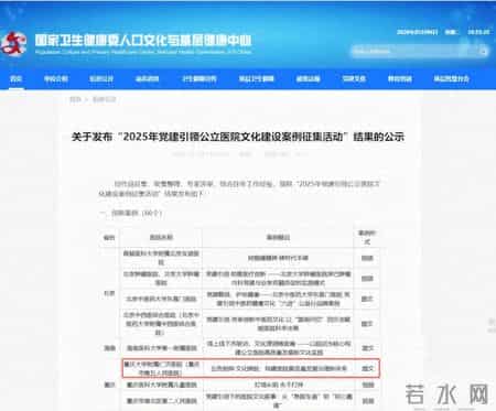 喜报！重庆大学附属仁济医院（重庆市第五人民医院）获评“2025年党建引领全国公立医院文化建设创新案例”