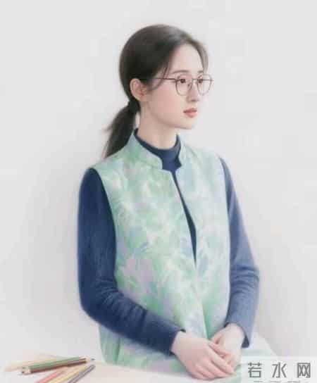 彩铅画：戴眼镜的姑娘