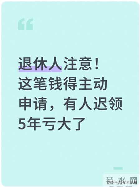 退休人注意！这笔钱得主动申请，有人迟领5年亏大了
