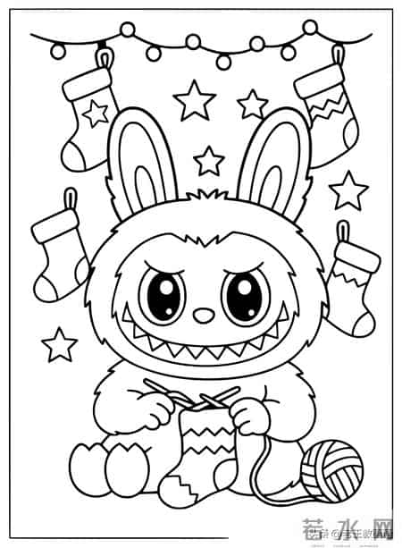 LABUBU简笔画线稿图，临摹学画