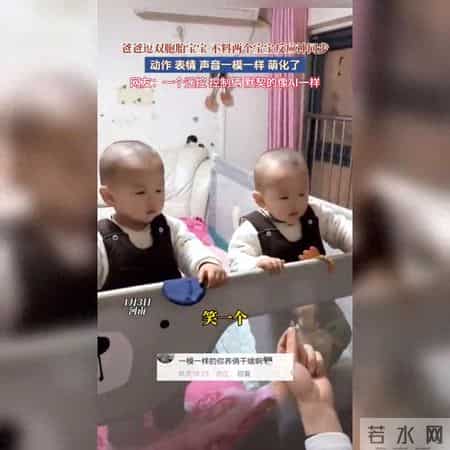 双胞胎宝宝神反应同步 网友笑称一个遥控器操控俩