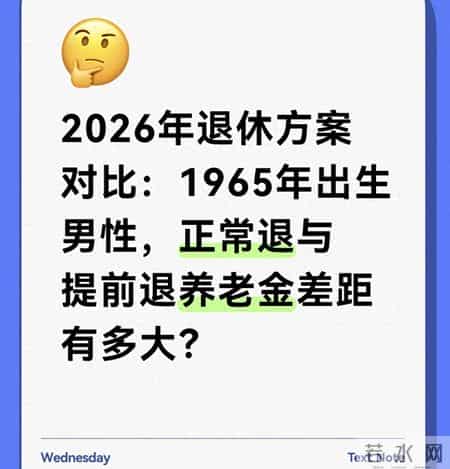 2026年退休对比：1965年出生男性，正常与提前退养老金差距有多大