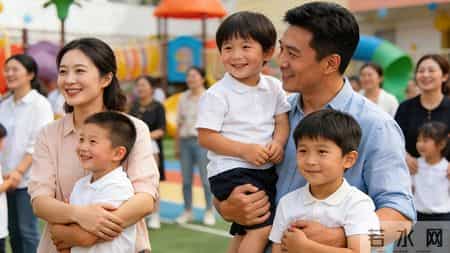 幼儿园亲子活动现暖心一幕：男孩孤单旁观，陌生父亲伸手拥抱