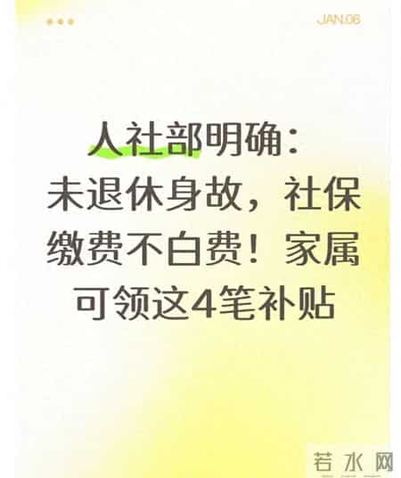 人社部明确：未退休身故，社保缴费不白费！家属可领这4笔补贴